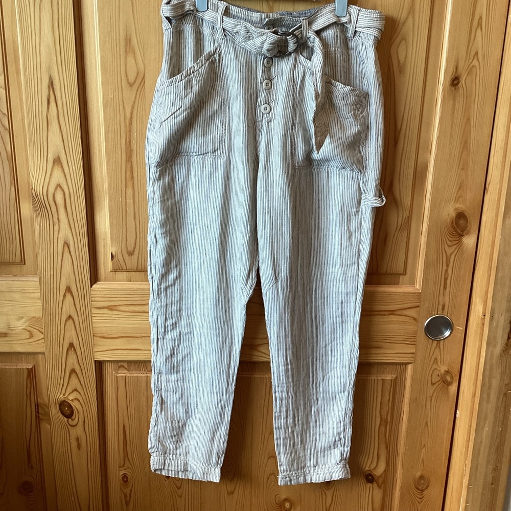 Free People Emerson Striped Linen Blend Pants Womens Size 6 Baggy 32 x 28